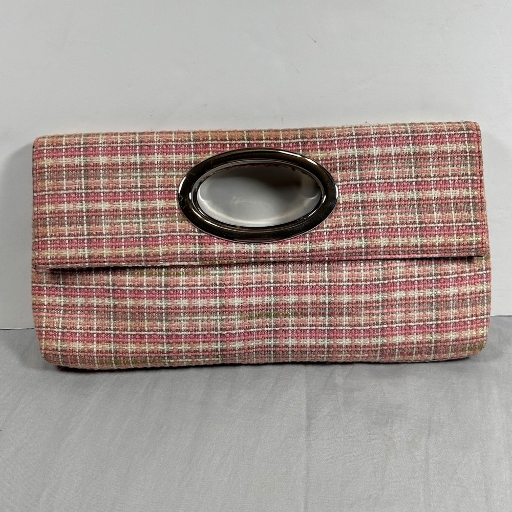 Clutch Handbag Woven Plaid Formal Evening Party Purse‎ Bag Pink Medium